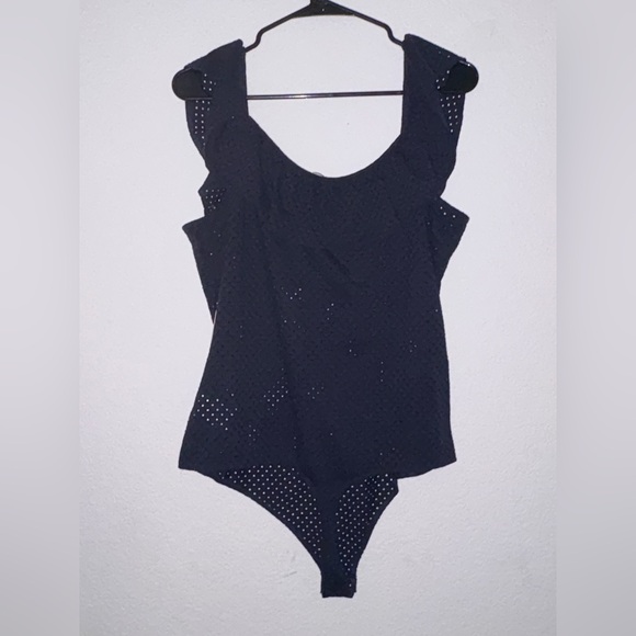 Express Navy Blue Ruffled Bodysuit XL - Picture 2 of 4